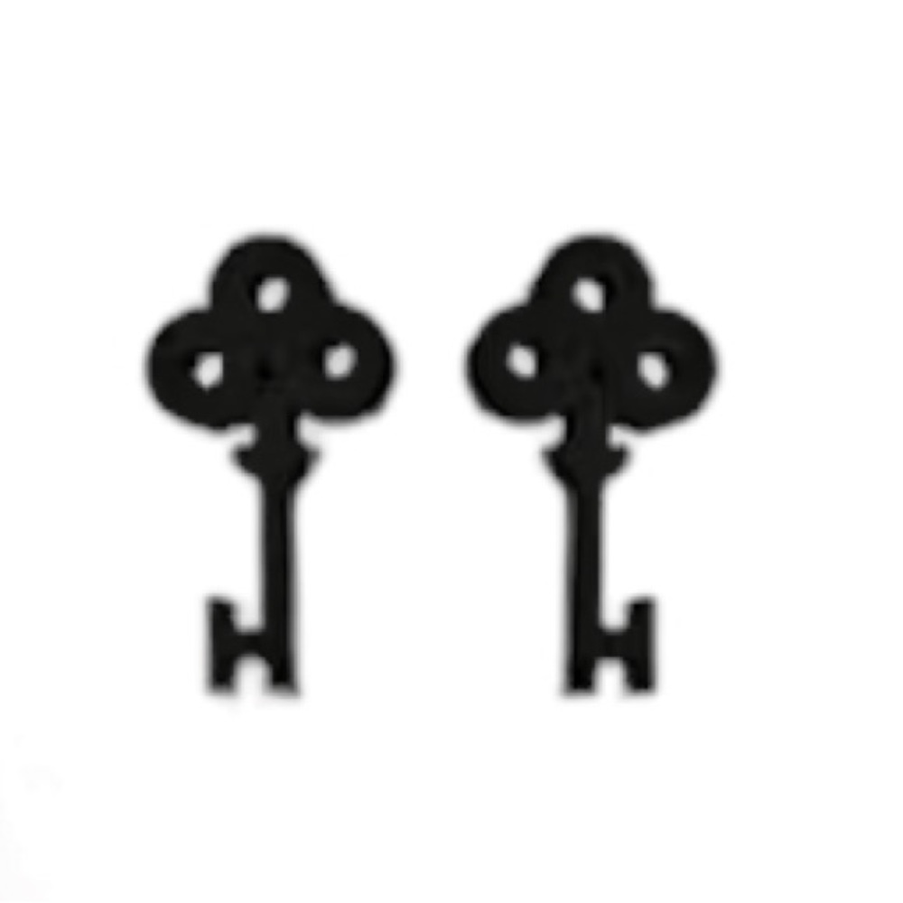 Stainless Steel Mini Black Key Stud Earrings